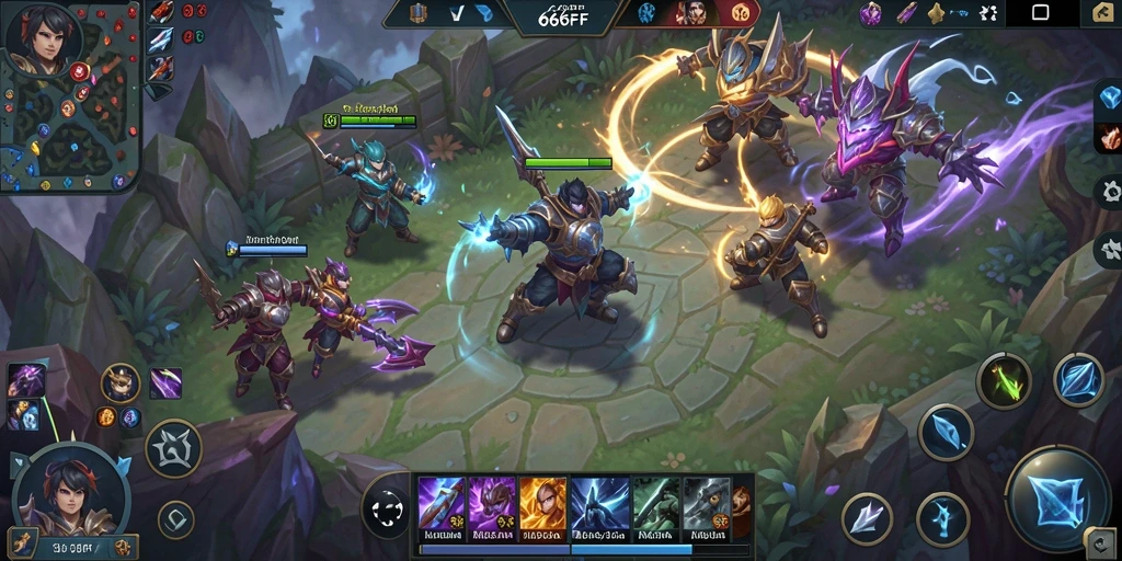 Tangkapan layar utama dari gameplay seru 666FF dalam pertempuran MOBA.