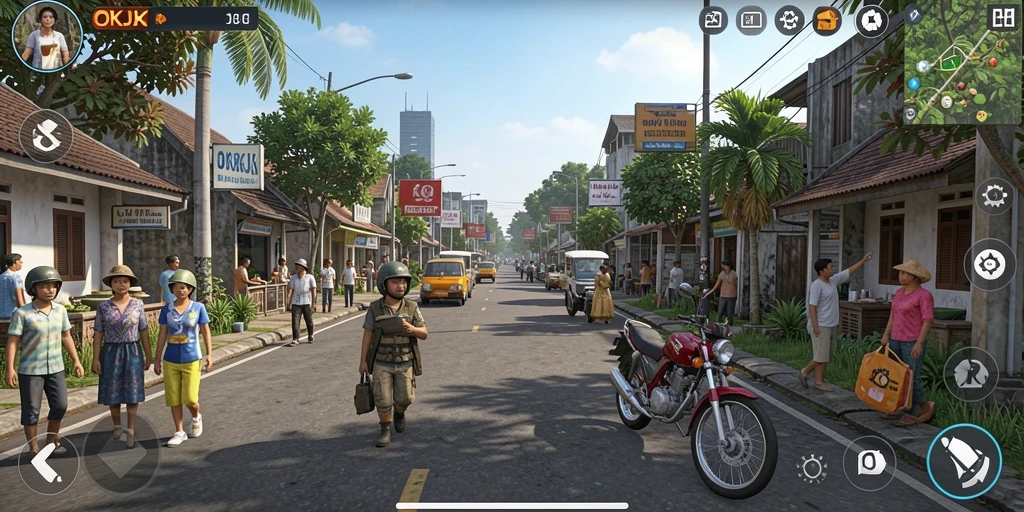 Screenshot gameplay OKJK menampilkan karakter dalam simulasi kehidupan sehari-hari.